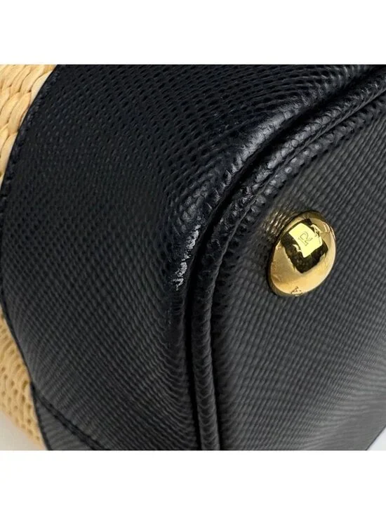 Prada Pannier Logo 2-Way Shoulder Bag Straw Beige Black - Picture 3 of 8